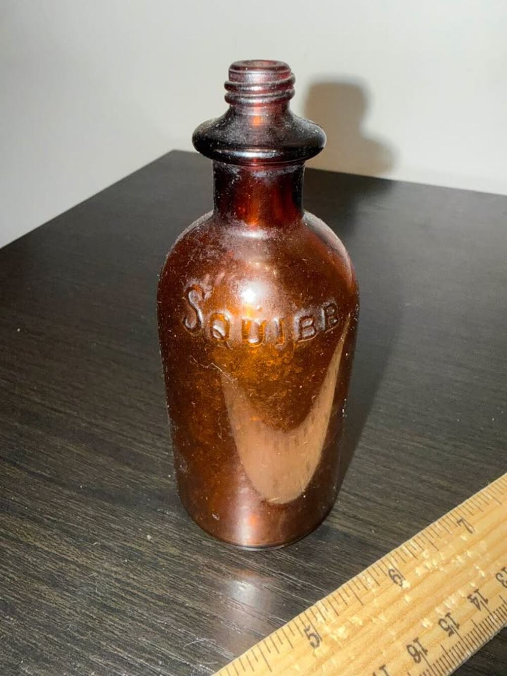 Antique Squibb Amber Glass Medicine Bottle Embossed Screw Top Apothecary